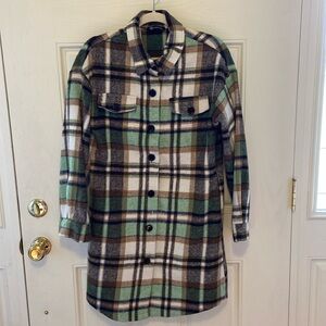 Pretty Garden Plaid Shacket Oversize Brown White Lagenlook Cozy Size Medium